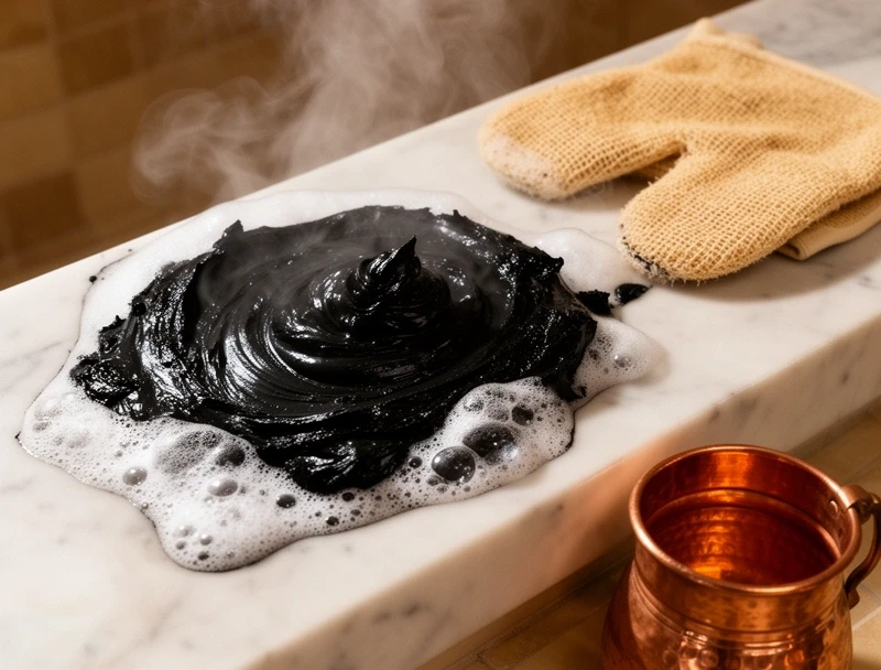 Hammam marble slab and steam area