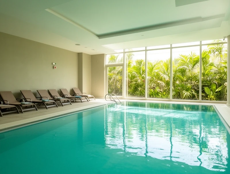 Swimming pool area with loungers
